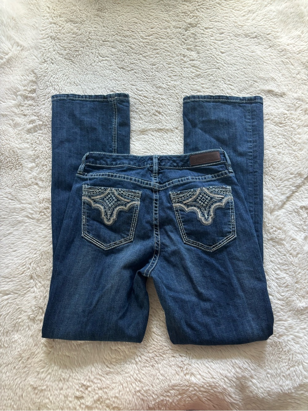 Rock & Roll Mid Rise Boot Cut Embroidered Dark Blue Jeans